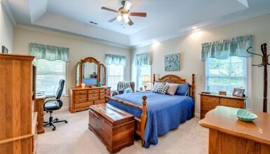Bedroom Design With Timeless Wood Accents Meet Cozy Blue Comfort