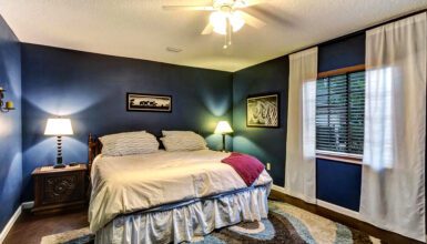 Elegant Bedroom Design With Midnight Blue Accent Walls