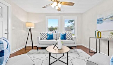 Living Room Design With Soft Neutrals Meet Pops of Blue