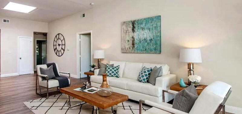 Living Room with Neutral Tones Meet Pops of Aqua