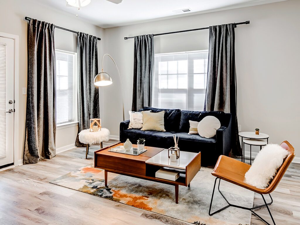 Mid-Century Living Room Design Meets Velvety Elegance