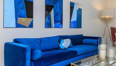 A Velvet Blue Couch That Adds Elegance and Charm