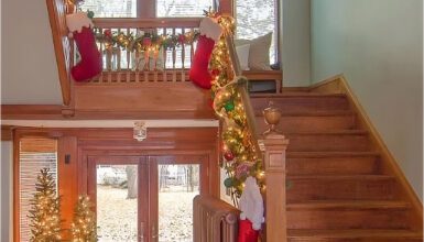 Christmas Decorations for a Staircase Hand Railing