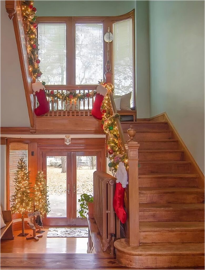 Christmas Decorations for a Staircase Hand Railing