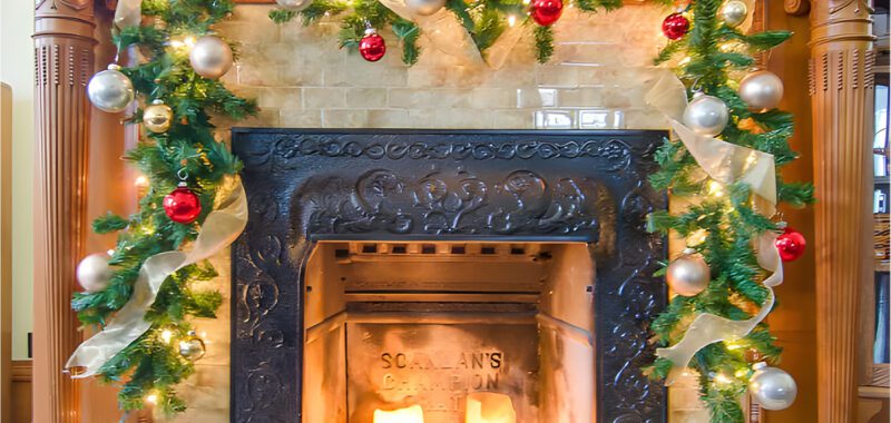 Christmas Decorations on Fireplace Mantel