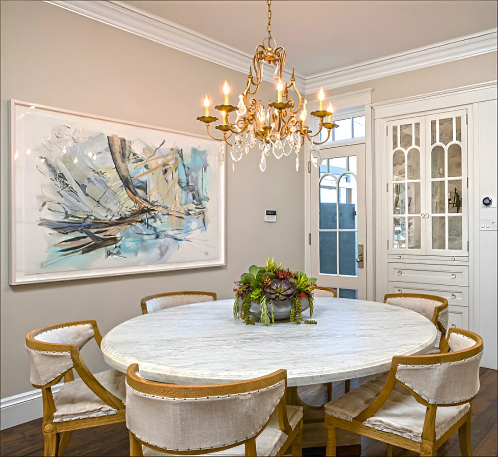 Elegant Vintage Dining Room With Round Marble Table