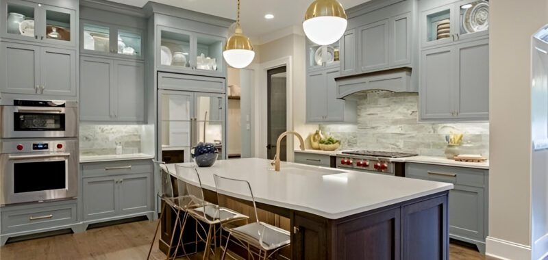 Kitchen Design with Dusty Blues and Natural Textures