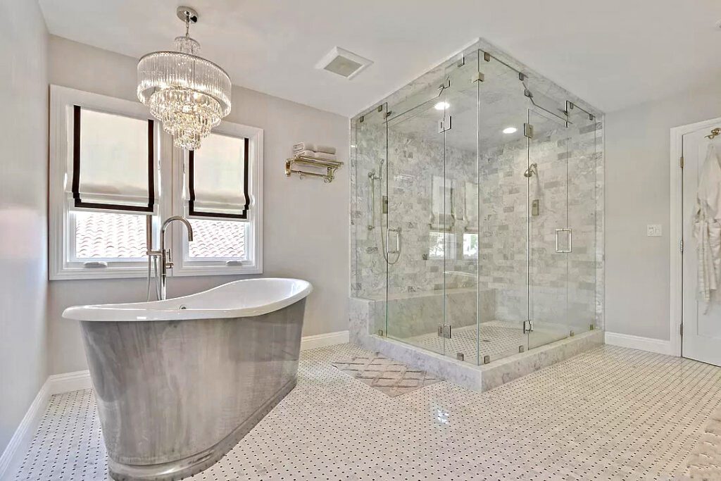 Master Bathroom With Freestanding Tub And Separate Glass-Enclosed Shower