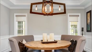Modern Dining Room With Farmhouse Round Wooden Table
