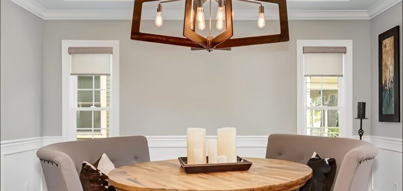 Modern Dining Room With Farmhouse Round Wooden Table