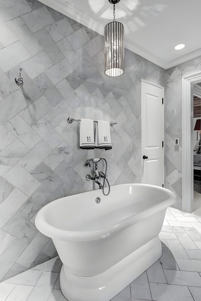Monochromatic Bathroom Design with a Soaking Tub