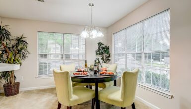 Serene Dining Room Design With Black Round Table