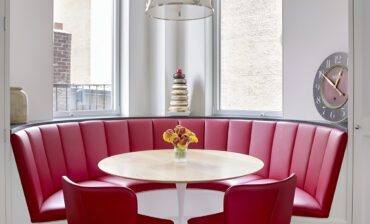 Stunning Bold Red Curved Banquette Design