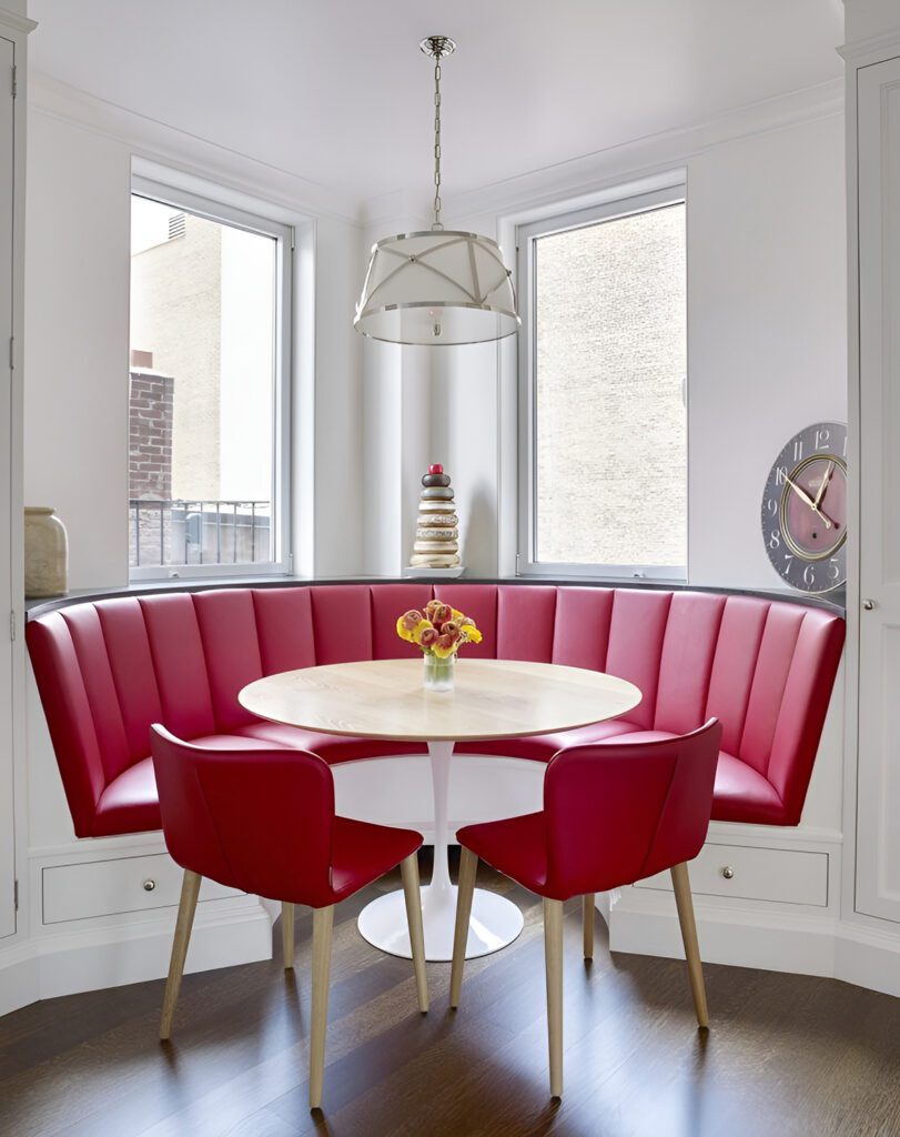 Stunning Bold Red Curved Banquette Design