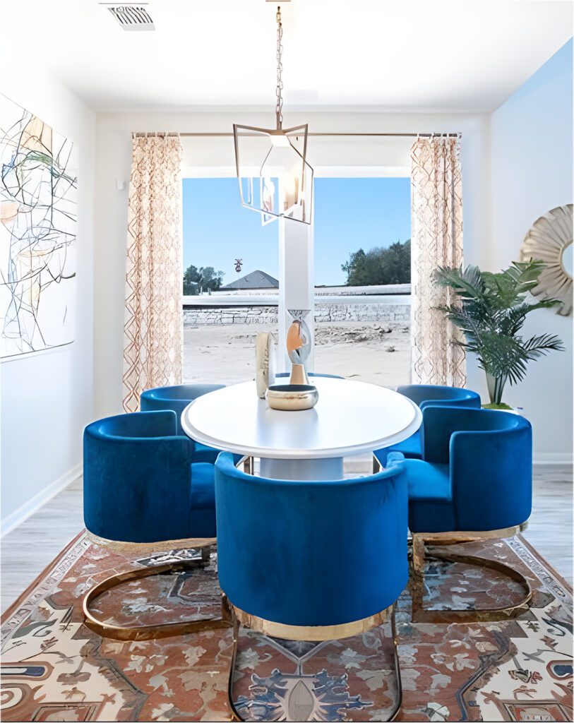 Stunning Dining Room Design with Blue Chairs for a Modern Look