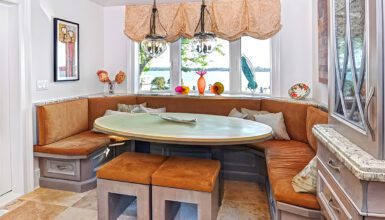 Stylish Upholstered Curved Dining Banquette Design