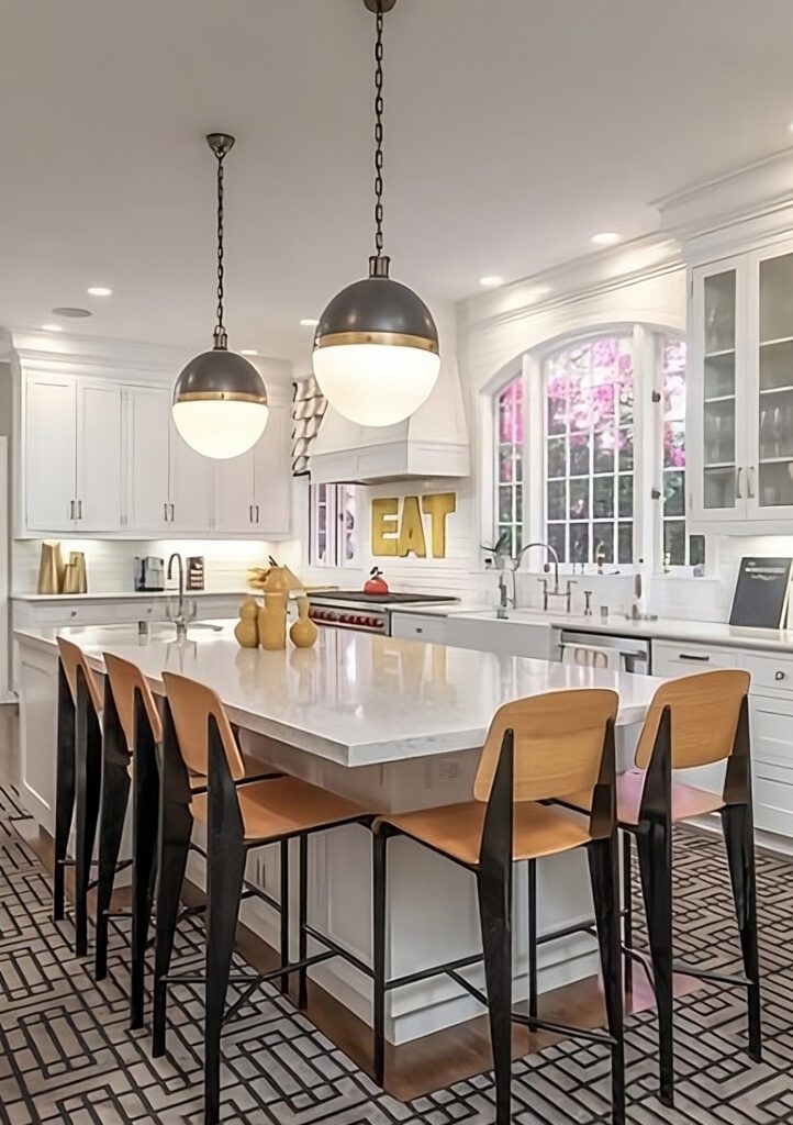 Timeless White Kitchen Design Featuring Pendant Lights