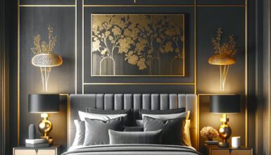 Dark Gray and Gold Bedroom
