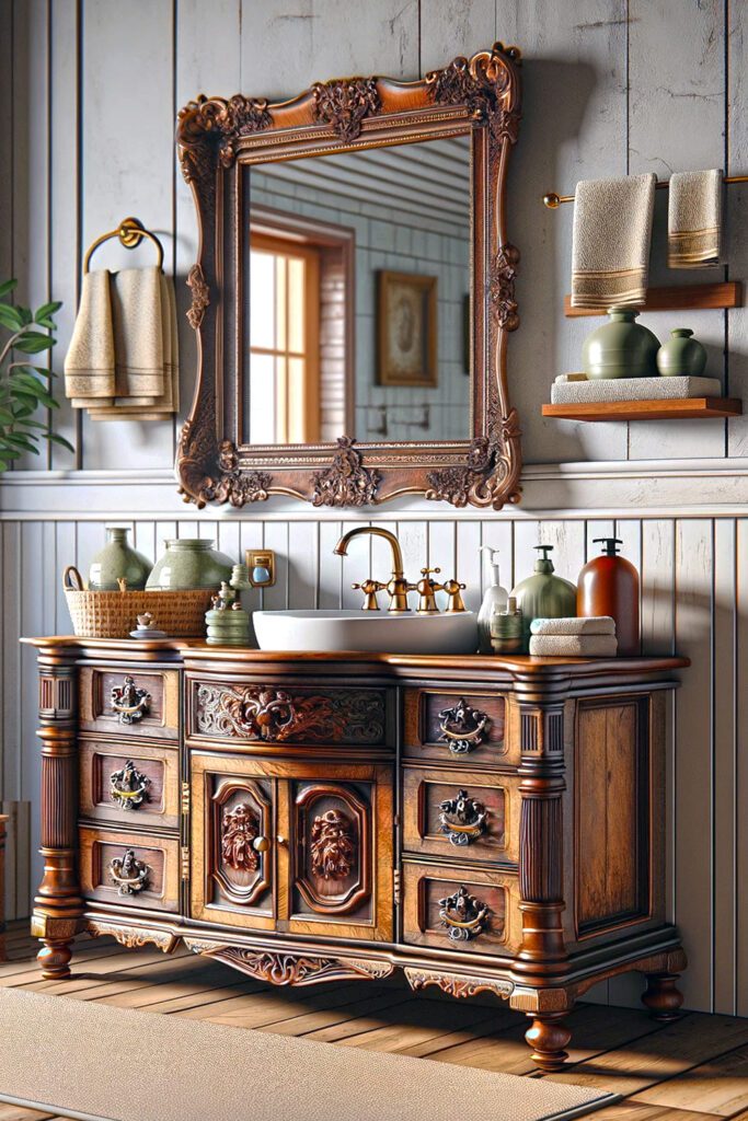 Antique Dresser Converted to Bathroom Vanity