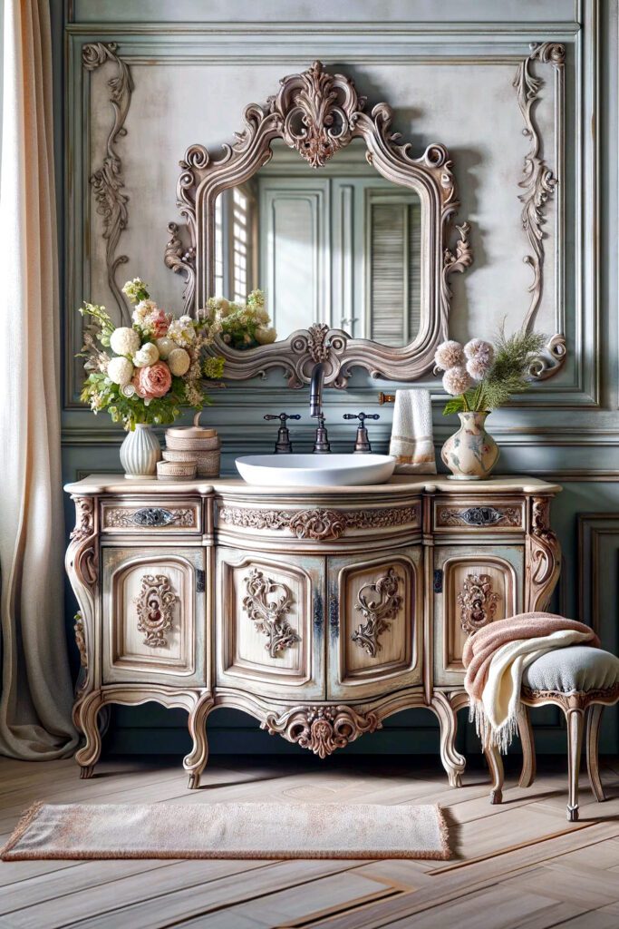 Antique French Country Bathroom Vanity