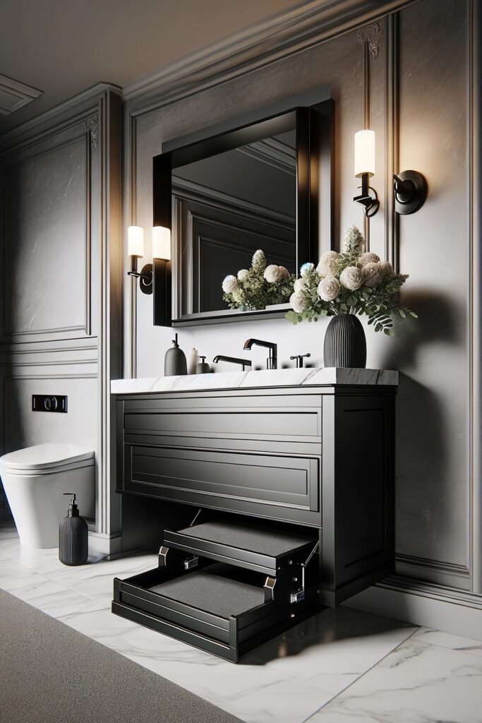 Bathroom Vanity With A Built-In Pull Out Step Stool