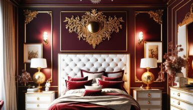 Burgundy and Gold Bedroom