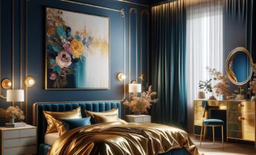 Navy Blue Gold Bedroom