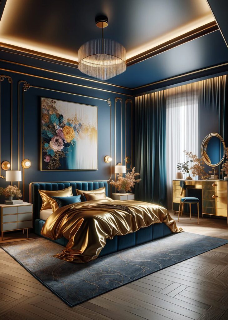 Navy Blue Gold Bedroom
